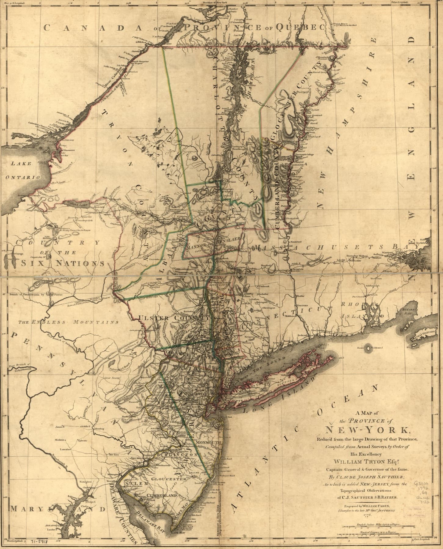 Eine Vermessungskarte der Provinz New York von 1776, mit ganz Long Island, der Region, die während der Revolution unter britische Besatzung geriet.